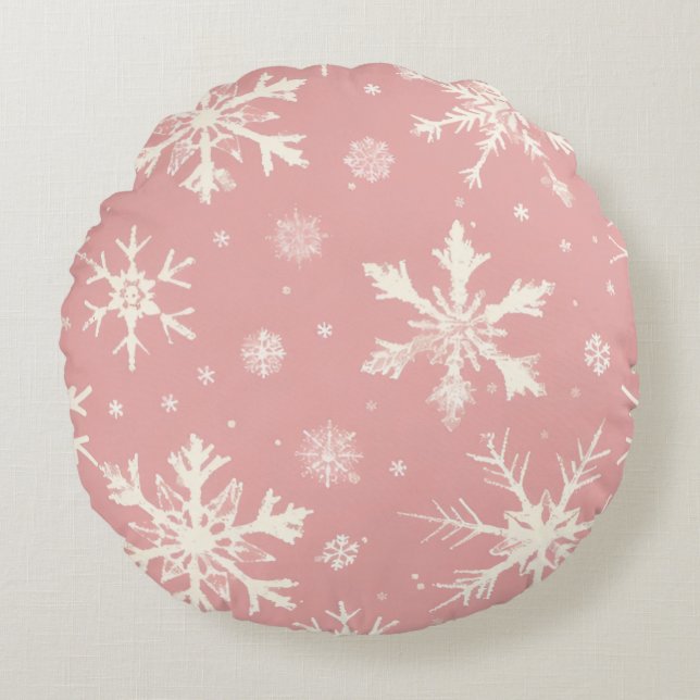 Round Pillow a snow crystal pattern (Front)