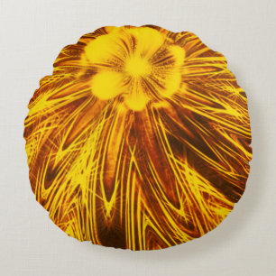 Round Pillow Abstract Lines Yellow Flower