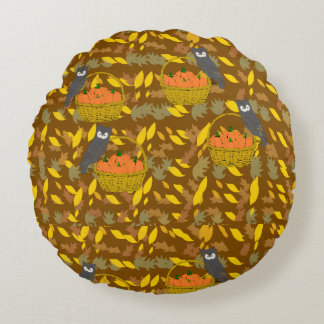 Round Pillow Autumn Pumpkins Pattern