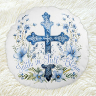 Round Pillow Faith in Full Bloom Bluebonnet Easter