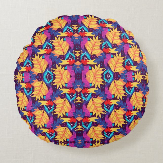 Round pillow featuring a vibrant (Front)