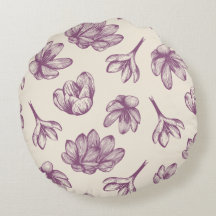 Round Pillow, Floral Beige & Burgundy 
