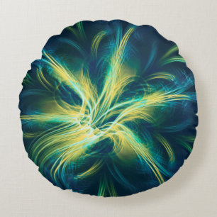 Round Pillow Fractal Flower Blue Palette