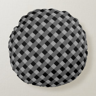 Round Pillow Grey and Black Check
