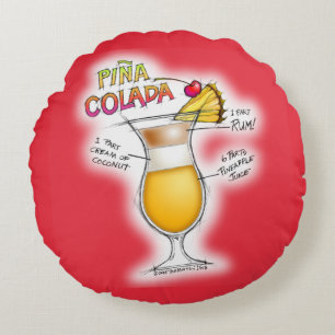 ROUND PILLOW - PINA COLADA RECIPE COCKTAIL ART