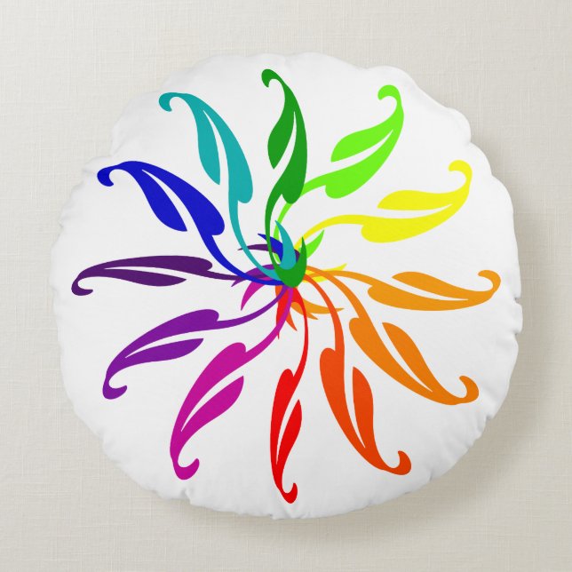 Round Pillow - Rainbow Coloured Leaves (Front)
