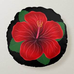 Round Pillow-Red Hibiscus Flower Cushion