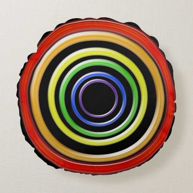 Round Pillow - Rings in Rainbow Colours (Front)