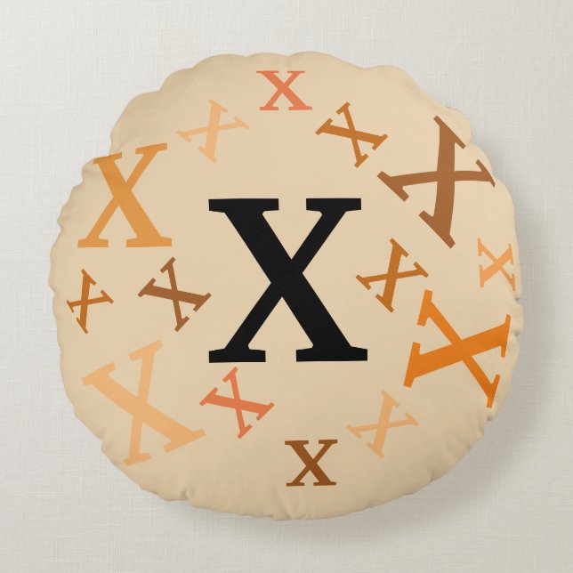 Round Pillow - Shades of Brown and Orange Letters (Front)
