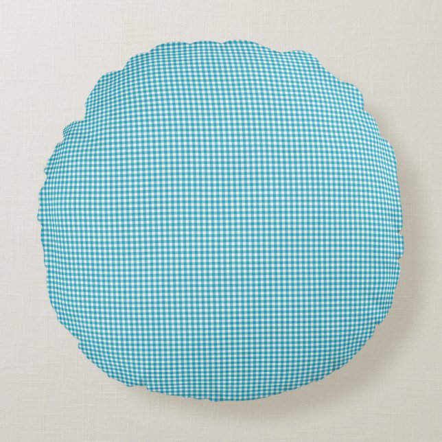 Round pillow with a light blue and white gingham  (Front)