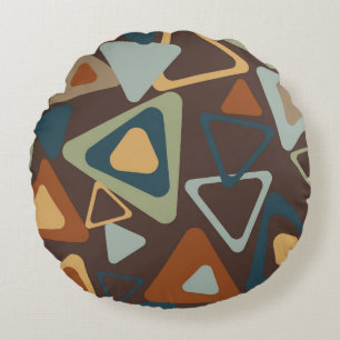 Round Pillow With Mid Century Modern Triangles