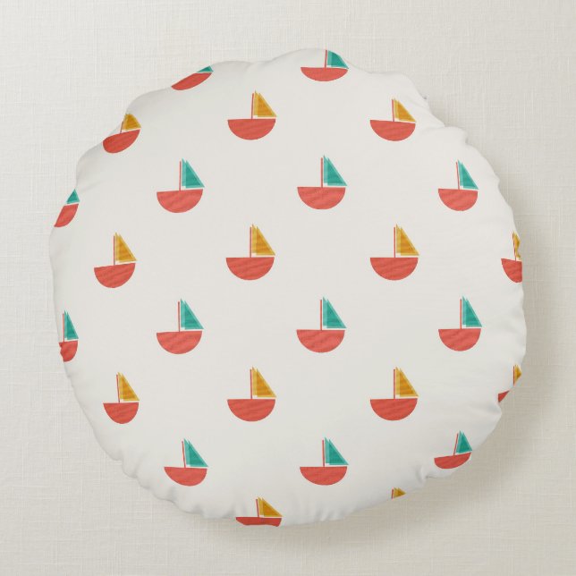 Round pillow with small sailboat pattern (Back)