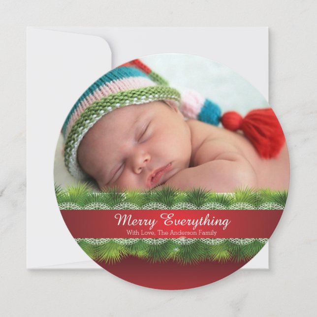 Round Pine & Lace Christmas Holiday Photo Card (Front)