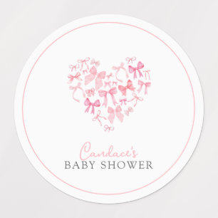 Round Pink Heart Bow Baby Shower favour sticker