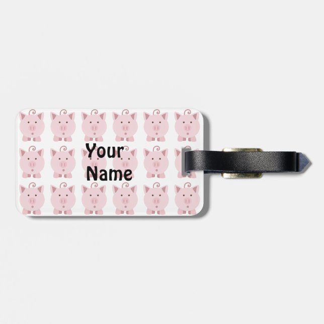 Round Pink Pig Pattern Luggage Tag (Back Horizontal)