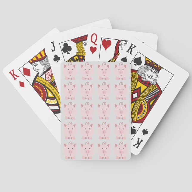 Round Pink Pig Pattern Playing Cards (Back)