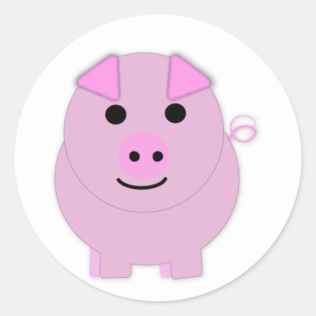Round Pink Piggy Classic Round Sticker (Front)