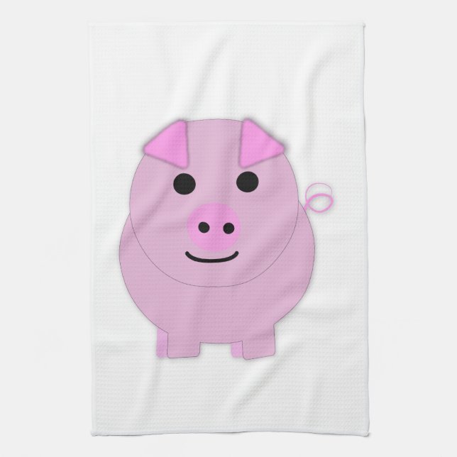 Round Pink Piggy Tea Towel (Vertical)