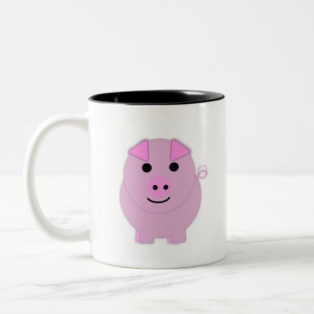 Round Pink Piggy Two-Tone Coffee Mug (Left)