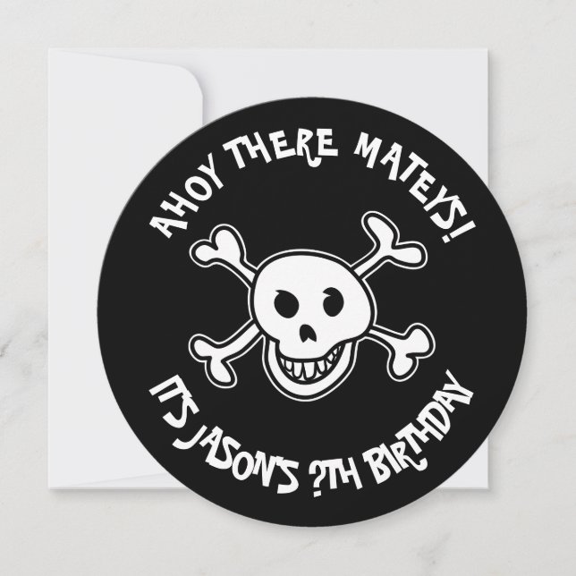 Round pirate skull Birthday party invitations (Front)