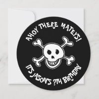 Round pirate skull Birthday party invitations