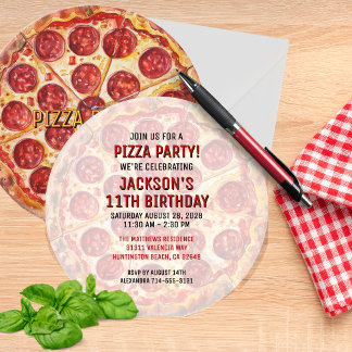 🍕 Round Pizza Party Birthday Invitation