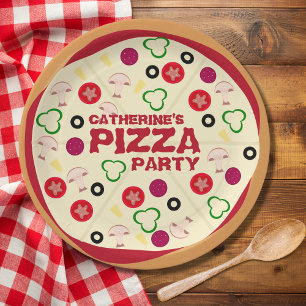 Round Pizza Party Kids Birthday Paper Plate