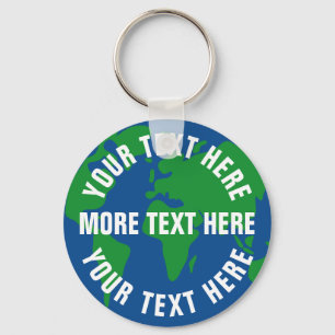 Round planet earth keychains with custom text