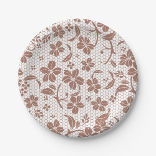 Round plate with a brown floral pattern