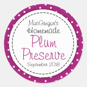 Round plum preserve or jam jar food label