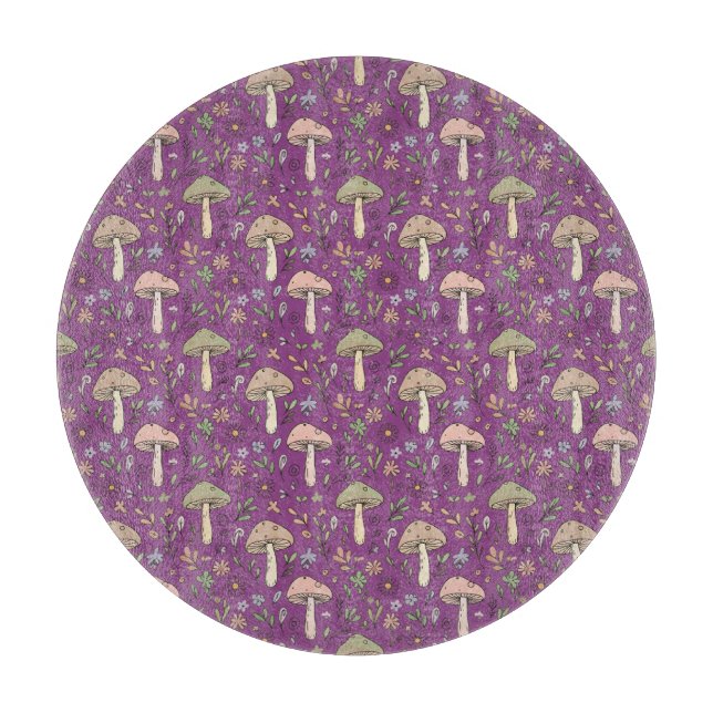 Round Plum Purple Fungi Witchy Circle  Cutting Board (Front)