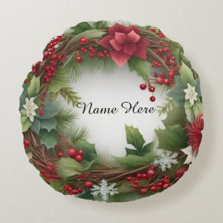 Round Poinsettia Throw Pillow