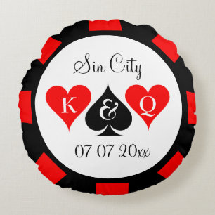 Round poker chip throw pillow for casino wedding