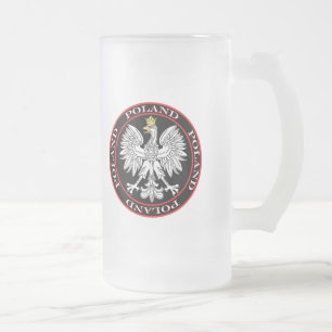 Round Polish Eagle Frosted Glass Beer Mug