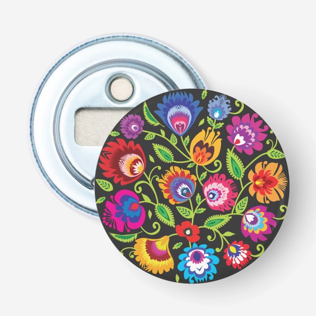 Round Polish folklore composition Bottle Opener (Front)