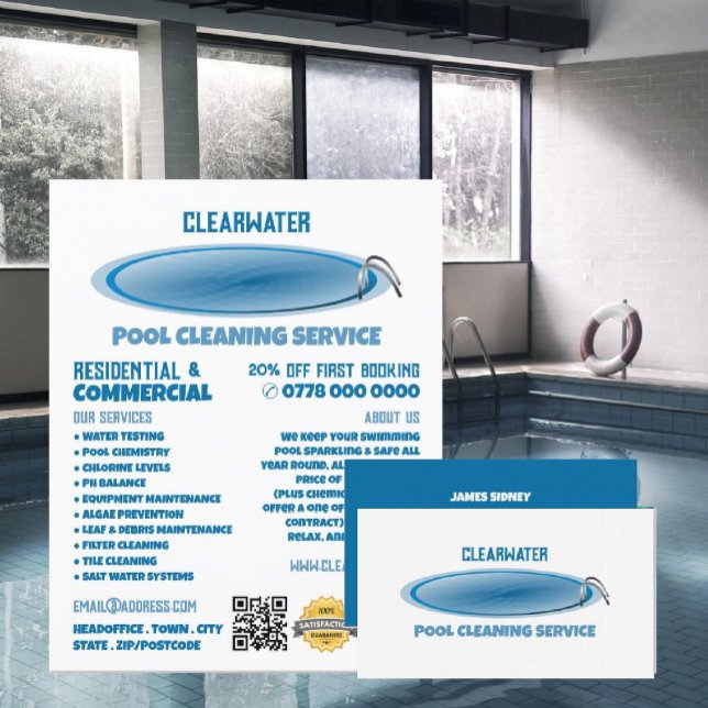 Round Pool Design, Swimming Pool Cleaner Business Card (Creator Uploaded)