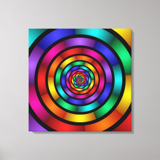 Round Psychedelic Colourful Modern Art Triptych Canvas Print (Front)