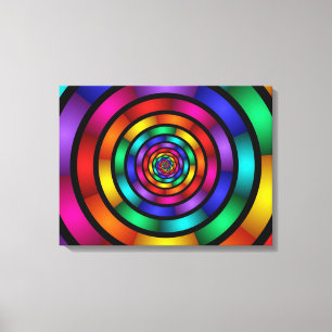 Round Psychedelic Colourful Modern Art Triptych Canvas Print