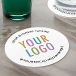 Round Pulpboard Paper Coasters Custom Logo Branded<br><div class="desc">Personalise these round pulpboard paper coasters with your company logo, tagline, social media handle, or other custom text. These are 50 point pulpboard featuring curved text with a modern elegant design. You can easily customise the background colour. Custom logo paper coasters can increase your brand awareness while serving your customers....</div>