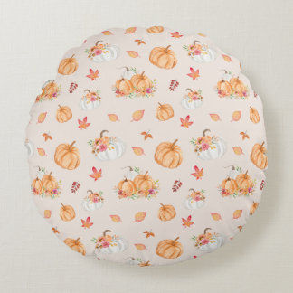 Round Pumpkin Patch Throw Pillow