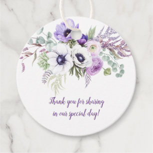 Round Purple Lavender White Floral Wedding   Favour Tags