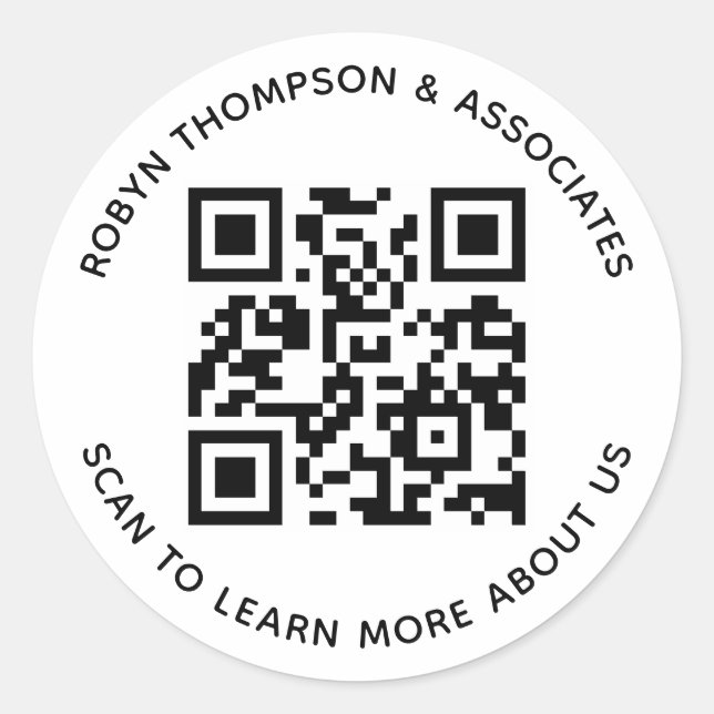 Round QR Code Stickers Custom Business White (Front)