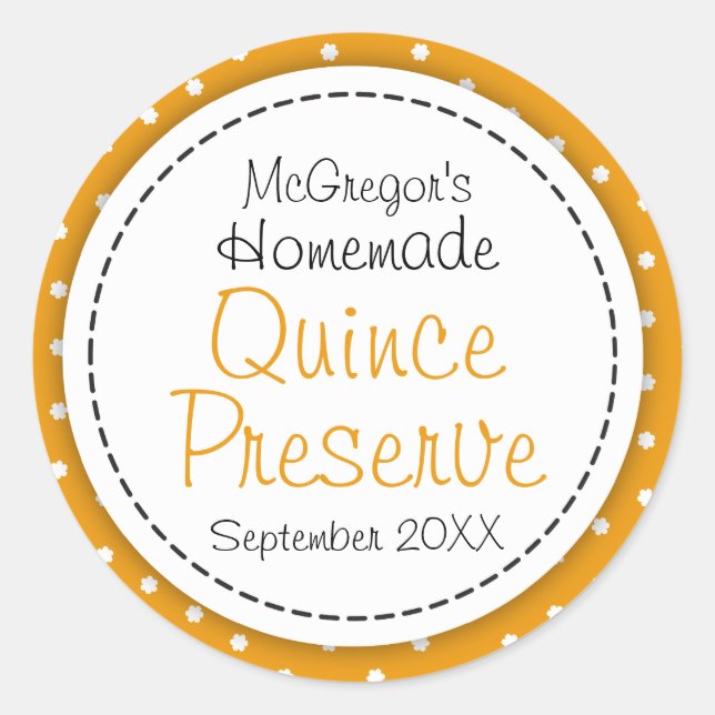 Round Quince preserve or jam jar food label (Front)