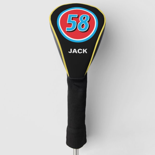 Round race car number logo personalised golf head cover (Front)
