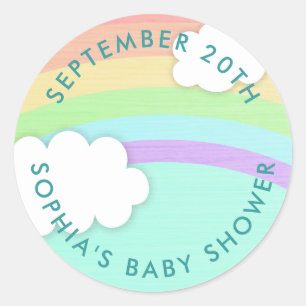 Round Rainbow Gender Neutral Baby Shower Stickers