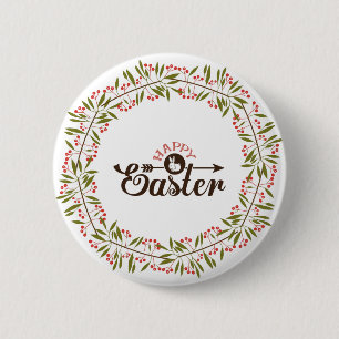 Round Red And Green Floral Wreath With Bunny 6 Cm Round Badge