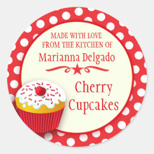 Round red cupcake baking gift stickers