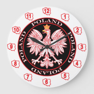 Round Red Polish Eagle Large Clock