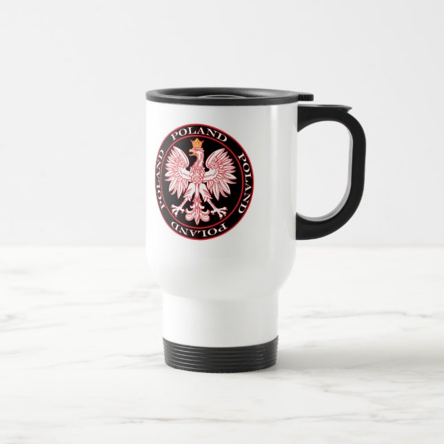 Round Red Polish Eagle Travel Mug (Right)