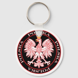 Round Red Polska Eagle Key Ring